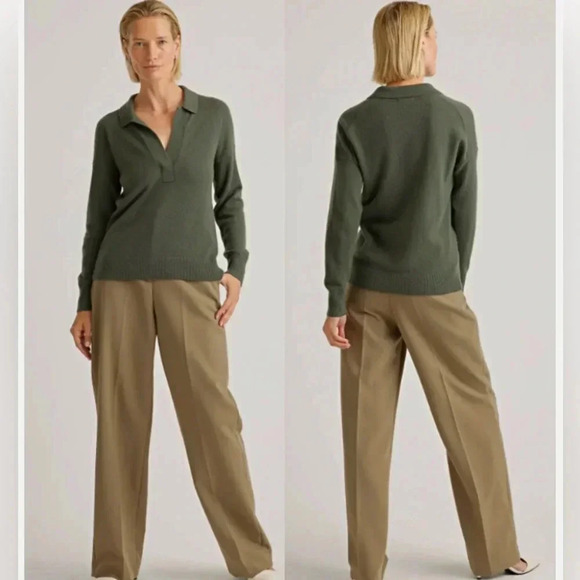 🆕 Theory Polo Collar 100% Soft Cashmere Pullover Sweater Small Olive - Picture 12 of 12